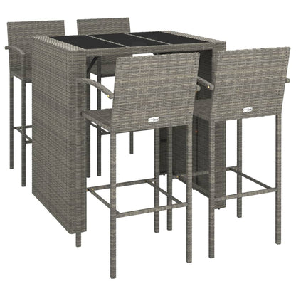vidaXL Garden Bar Set | Grey | PE Rattan, Powder-Coated Steel, Tempered Glass