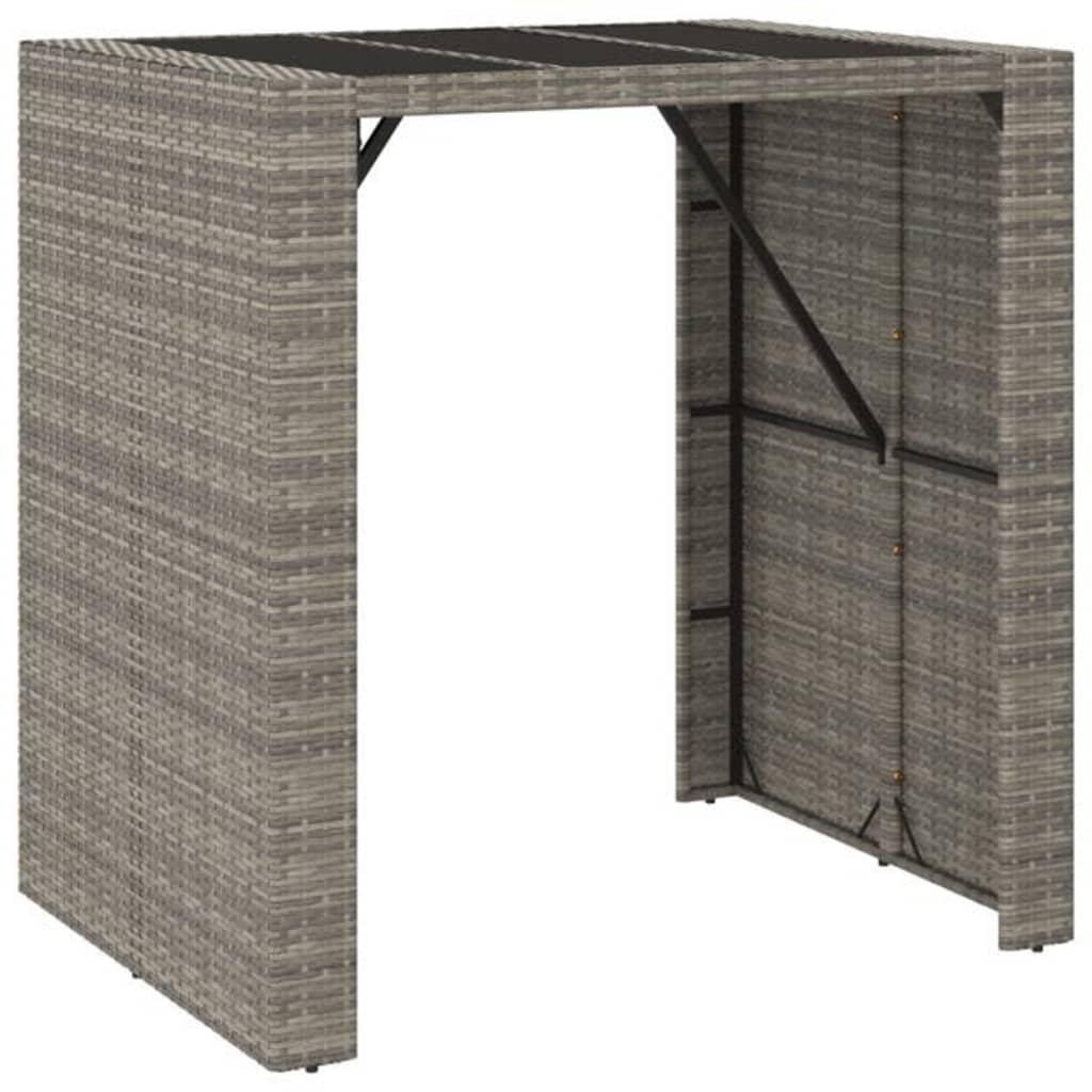vidaXL Garden Bar Set | Grey | PE Rattan, Powder-Coated Steel, Tempered Glass