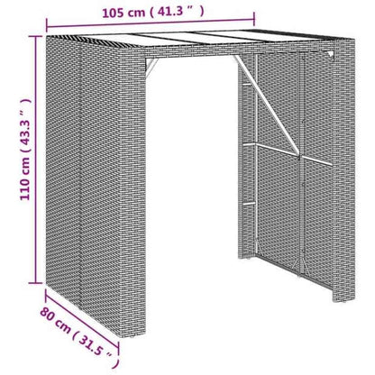 vidaXL Garden Bar Set | Grey | PE Rattan, Powder-Coated Steel, Tempered Glass