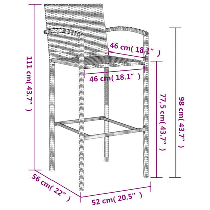 vidaXL Garden Bar Set | Grey | PE Rattan, Powder-Coated Steel, Tempered Glass