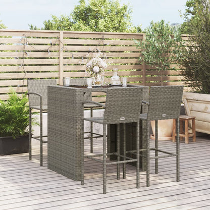 vidaXL Garden Bar Set | Grey | PE Rattan, Powder-Coated Steel, Tempered Glass