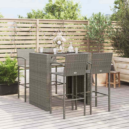 vidaXL Garden Bar Set | Grey | PE Rattan, Powder-Coated Steel, Tempered Glass