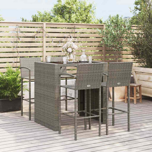 vidaXL Garden Bar Set | Grey | PE Rattan, Powder-Coated Steel, Tempered Glass