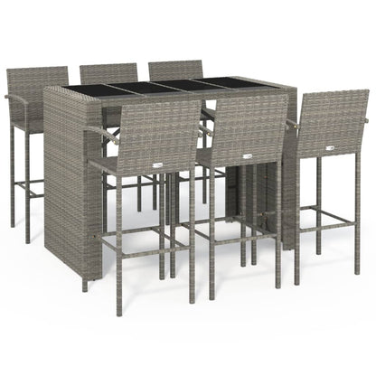 vidaXL Garden Bar Set | Grey | PE rattan, powder-coated steel, tempered glass