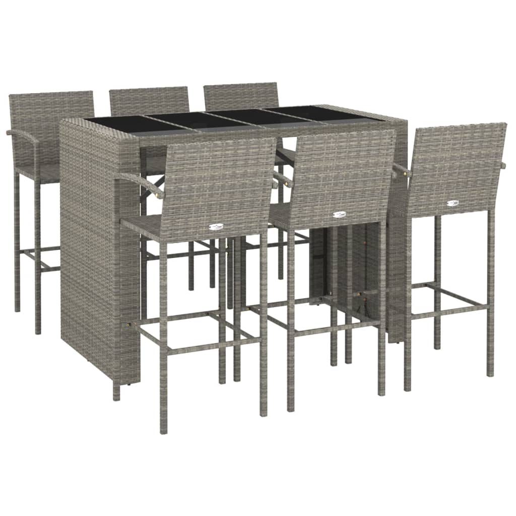 vidaXL Garden Bar Set | Grey | PE rattan, powder-coated steel, tempered glass