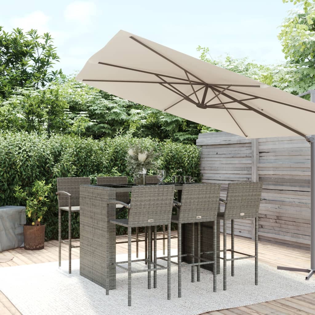 vidaXL Garden Bar Set | Grey | PE rattan, powder-coated steel, tempered glass