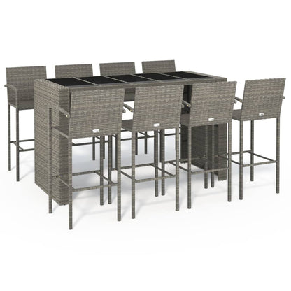 vidaXL Garden Bar Set | Grey | Poly Rattan | Large |  Footrest  | Bar Table Set