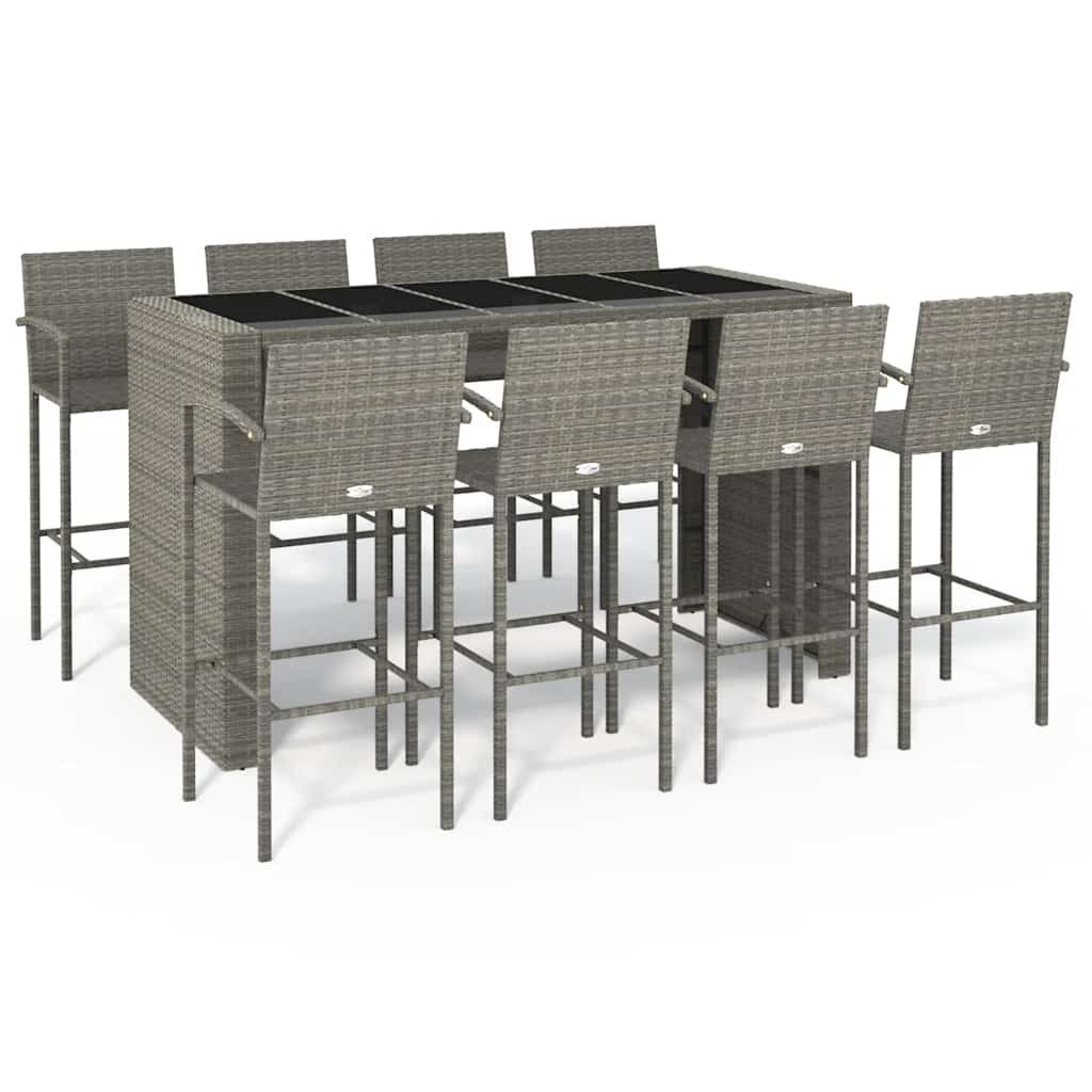 vidaXL 9 Piece Garden Bar Set Grey Poly Rattan