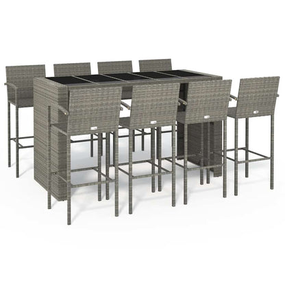 vidaXL 9 Piece Garden Bar Set Grey Poly Rattan