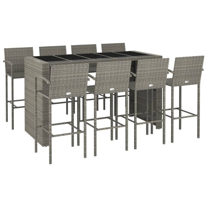 vidaXL Garden Bar Set | Grey | Poly Rattan | Large |  Footrest  | Bar Table Set
