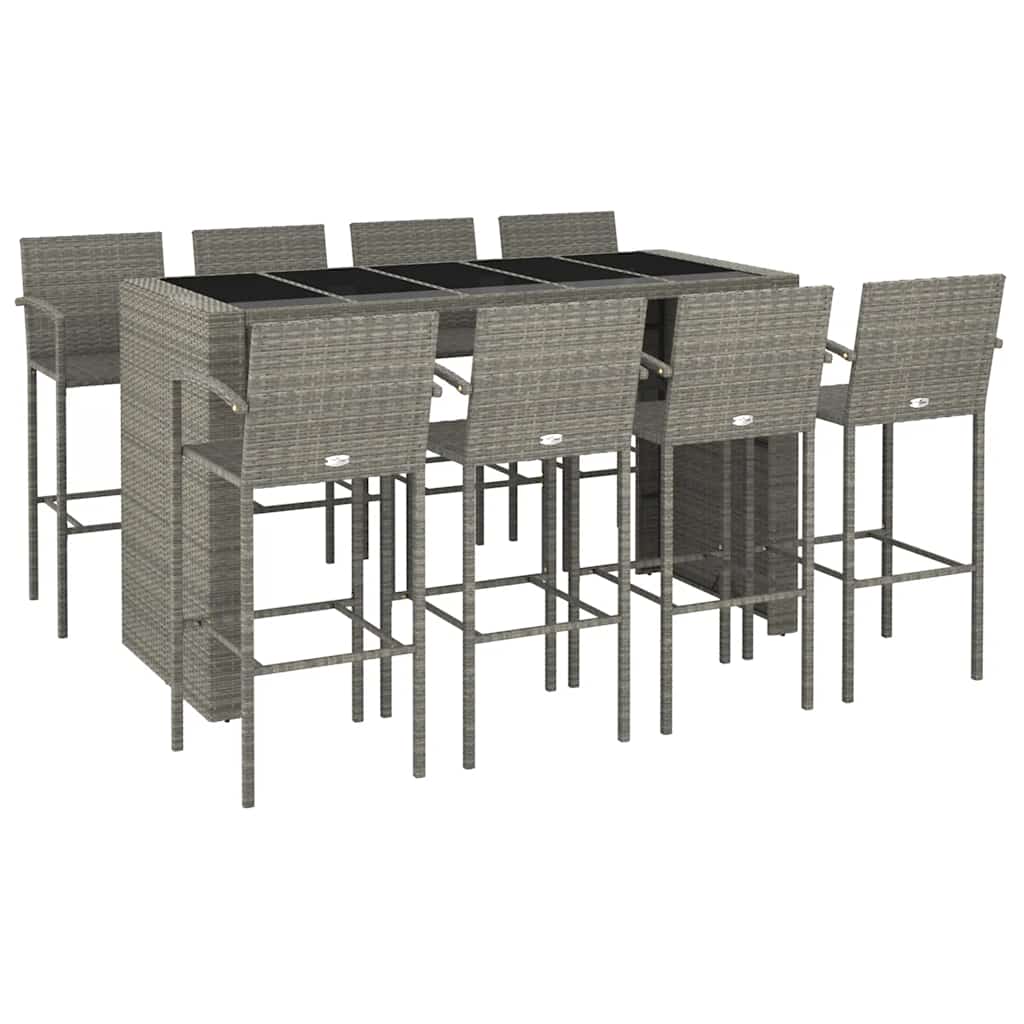 vidaXL 9 Piece Garden Bar Set Grey Poly Rattan