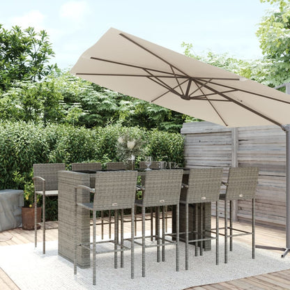vidaXL Garden Bar Set | Grey | Poly Rattan | Large |  Footrest  | Bar Table Set