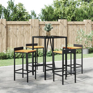 vidaXL 5 Piece Garden Bar Set Black Poly Rattan& Solid Wood Acacia