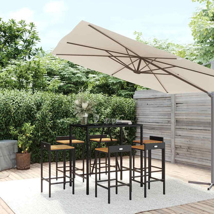 vidaXL 7 Piece Garden Bar Set Black Poly Rattan& Solid Wood Acacia