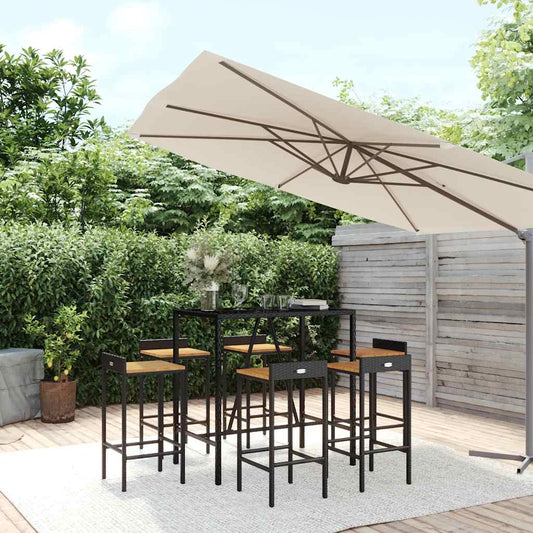 vidaXL 7 Piece Garden Bar Set Black Poly Rattan& Solid Wood Acacia