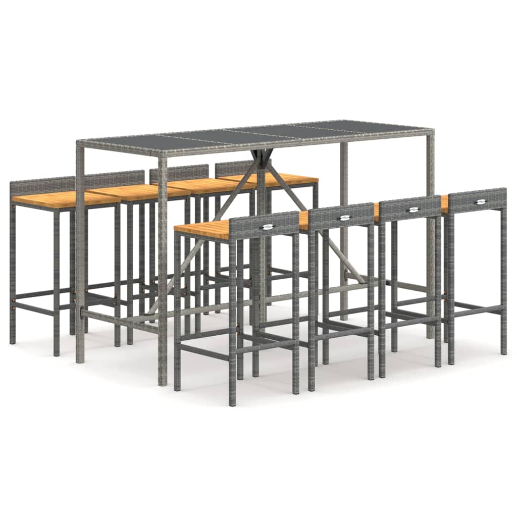 vidaXL 9 Piece Garden Bar Set Grey Poly Rattan& Solid Wood Acacia
