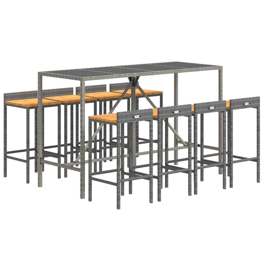 vidaXL 9 Piece Garden Bar Set Grey Poly Rattan& Solid Wood Acacia