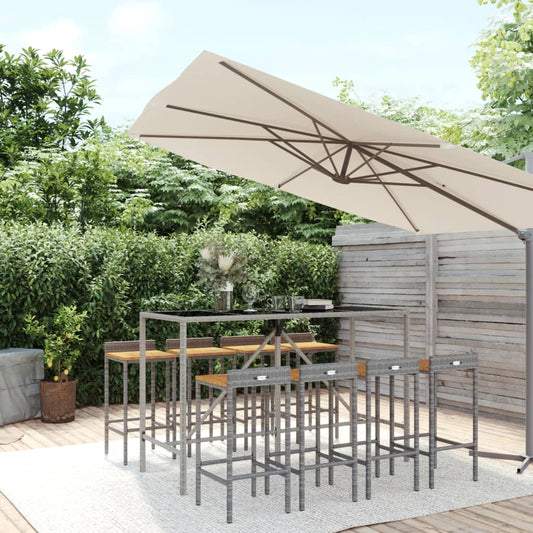 vidaXL Garden Bar Set | Grey | PE Rattan, Solid Acacia Wood, Powder-Coated Steel