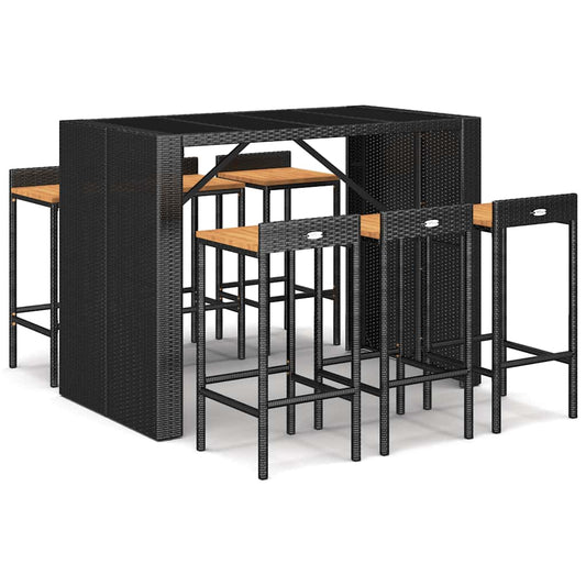 vidaXL 7 Piece Garden Bar Set Black Poly Rattan& Solid Wood Acacia