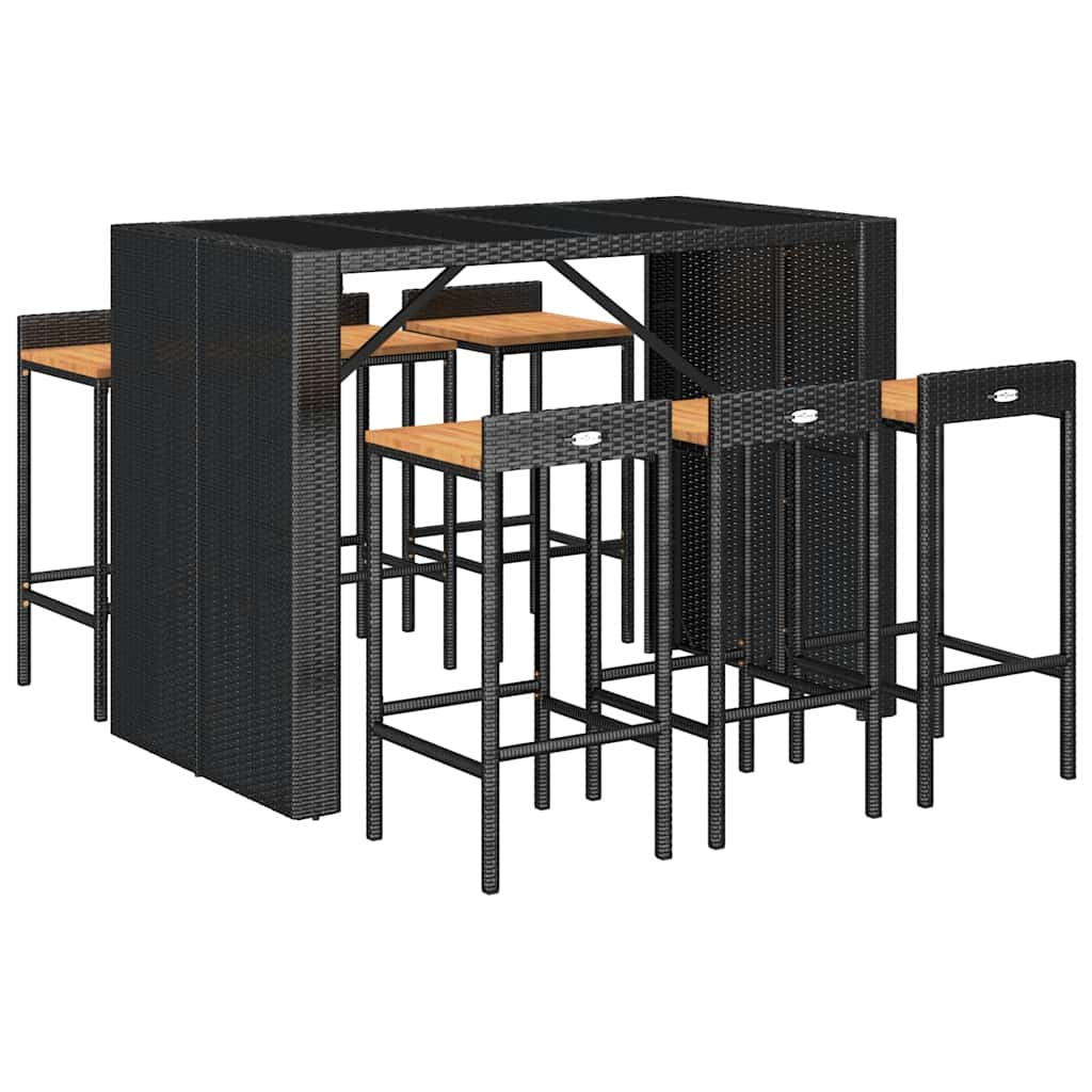 vidaXL 7 Piece Garden Bar Set Black Poly Rattan& Solid Wood Acacia