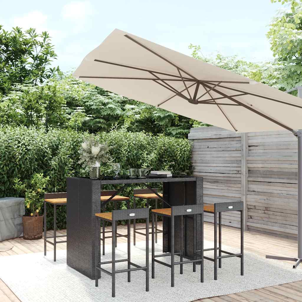 vidaXL 7 Piece Garden Bar Set Black Poly Rattan& Solid Wood Acacia