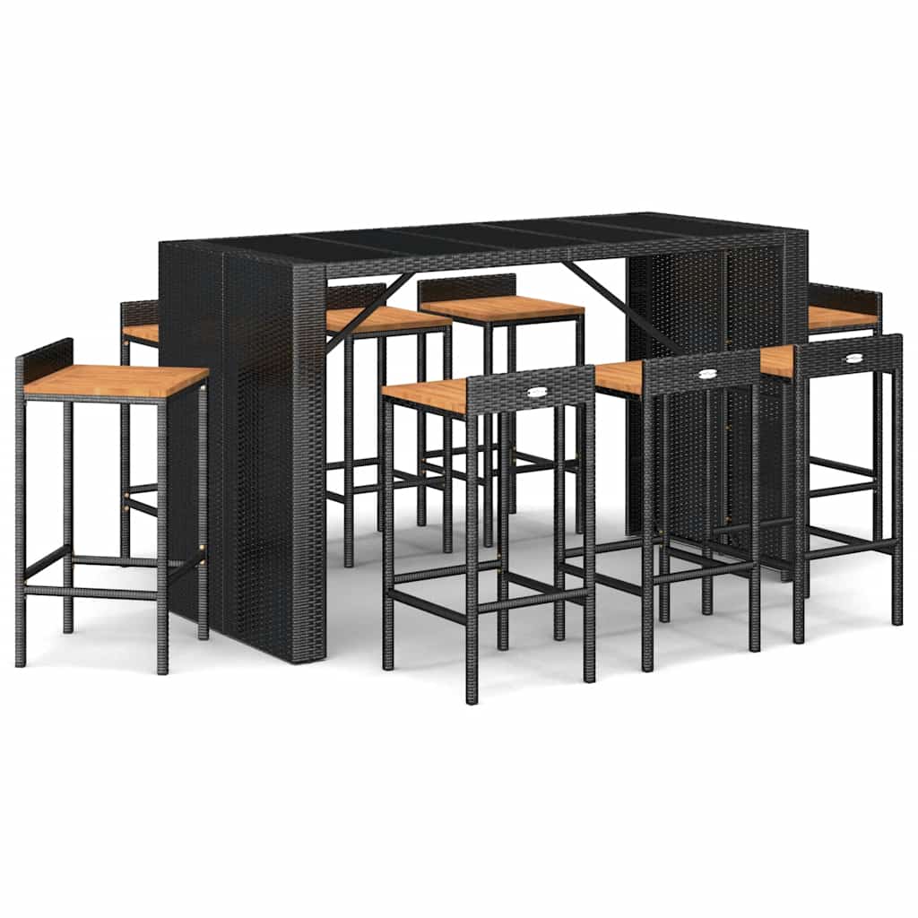vidaXL 9 Piece Garden Bar Set Black Poly Rattan& Solid Wood Acacia