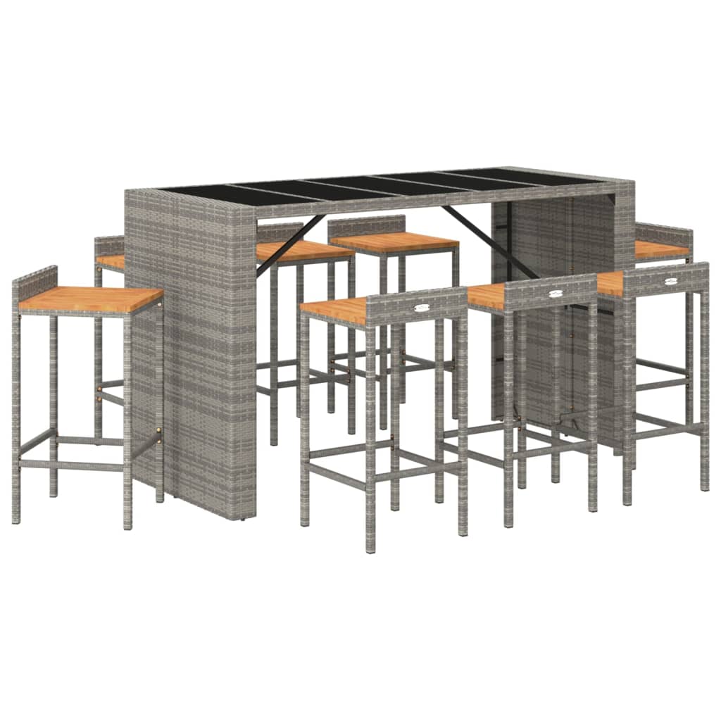 vidaXL 9 Piece Garden Bar Set Grey Poly Rattan& Solid Wood Acacia