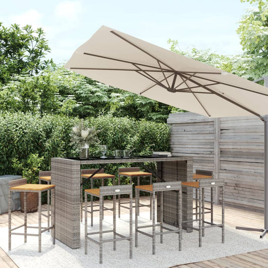 vidaXL Garden Bar Set | Grey | PE rattan, tempered glass, solid acacia wood