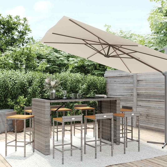 vidaXL 9 Piece Garden Bar Set Grey Poly Rattan& Solid Wood Acacia