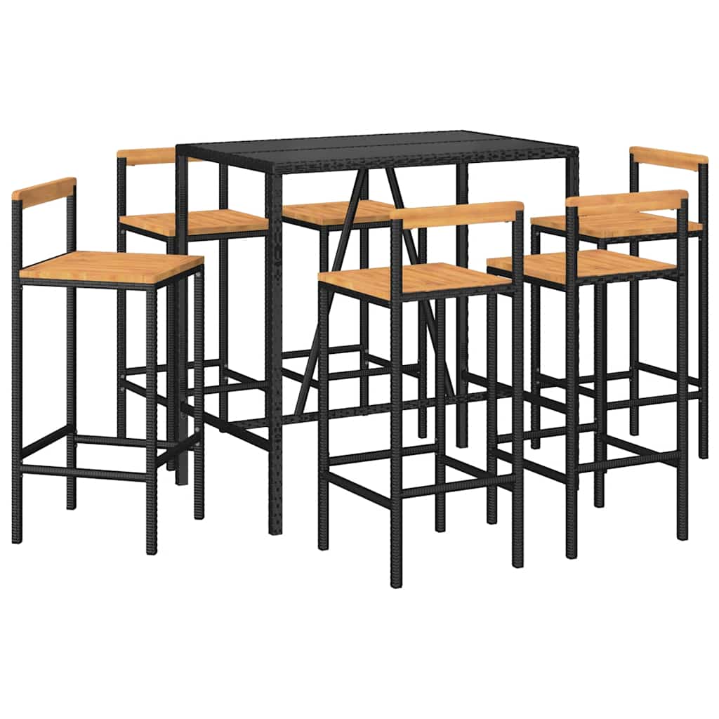 vidaXL 7 Piece Garden Bar Set Black Poly Rattan& Solid Wood Acacia