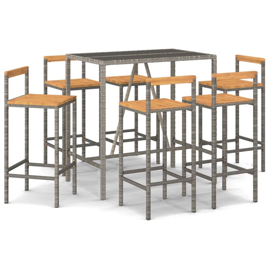 vidaXL Garden Bar Set | Grey | PE rattan | Large |  Footrest  | Garden Bar Set