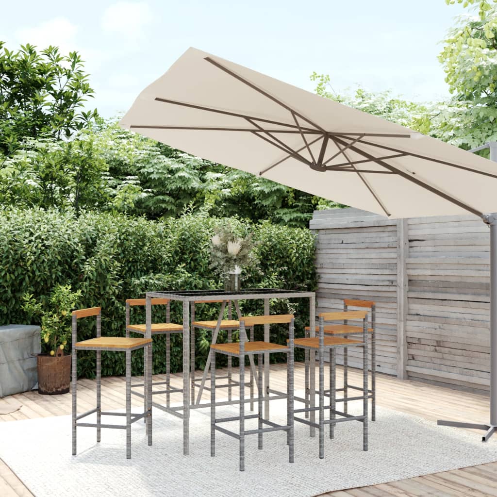 vidaXL Garden Bar Set | Grey | PE rattan | Large |  Footrest  | Garden Bar Set