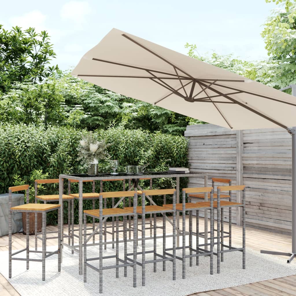 vidaXL Garden Bar Set | Grey | PE rattan | Large | Garden Bar Set | Rectangular