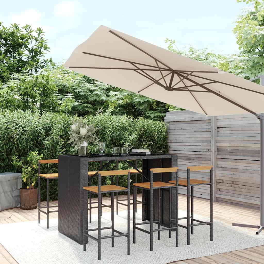 vidaXL 7 Piece Garden Bar Set Black Poly Rattan& Solid Wood Acacia