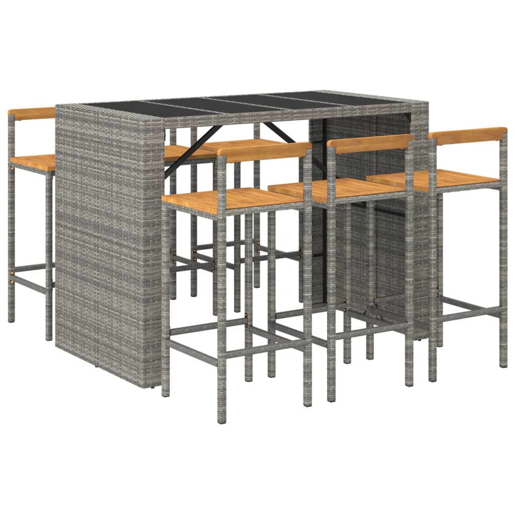vidaXL Garden Bar Set | Grey | PE rattan | Medium |  Footrest  | Bar Table Set