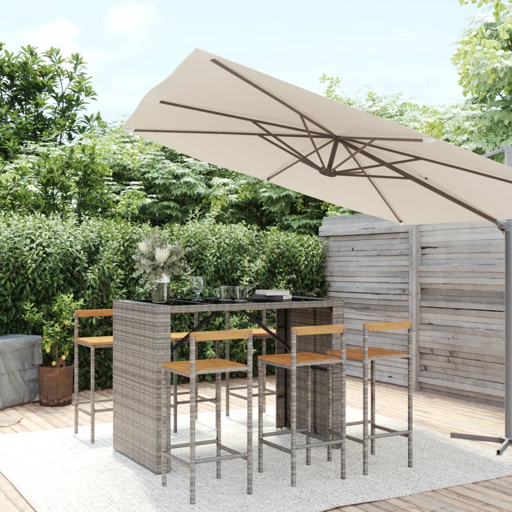 vidaXL Garden Bar Set | Grey | PE rattan | Medium |  Footrest  | Bar Table Set