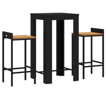 vidaXL 3 Piece Garden Bar Set Black Poly Rattan&Solid Wood Acacia