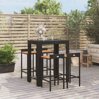 vidaXL 5 Piece Garden Bar Set Black Poly Rattan&Solid Wood Acacia