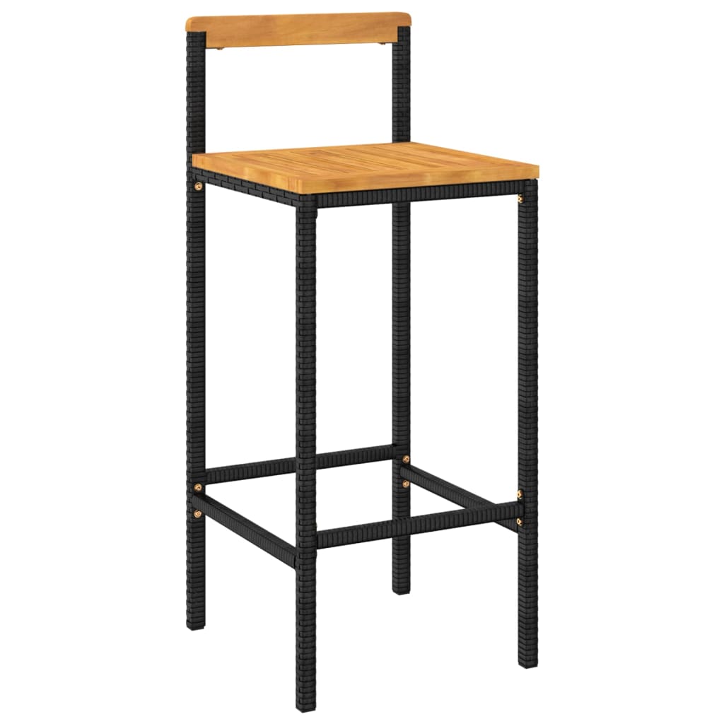 vidaXL 3 Piece Garden Bar Set Black Poly Rattan&Solid Wood Acacia