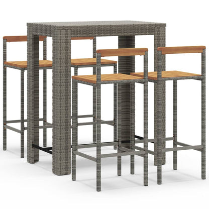 vidaXL 5 Piece Garden Bar Set Grey Poly Rattan&Solid Wood Acacia