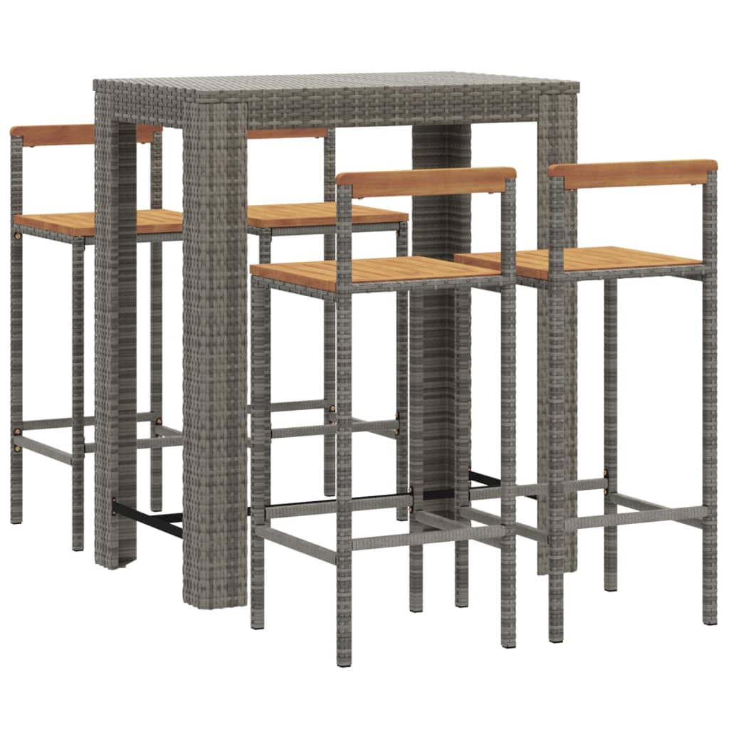 vidaXL 5 Piece Garden Bar Set Grey Poly Rattan&Solid Wood Acacia