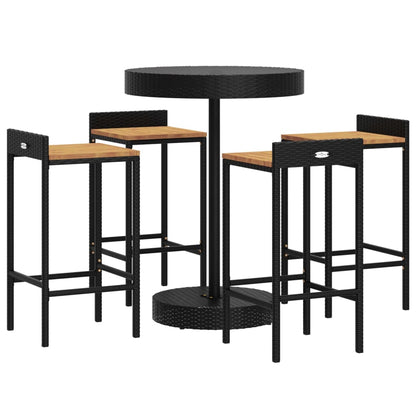 vidaXL 5 Piece Garden Bar Set Black Poly Rattan&Solid Wood Acacia