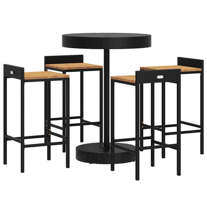 vidaXL 5 Piece Garden Bar Set Black Poly Rattan&Solid Wood Acacia