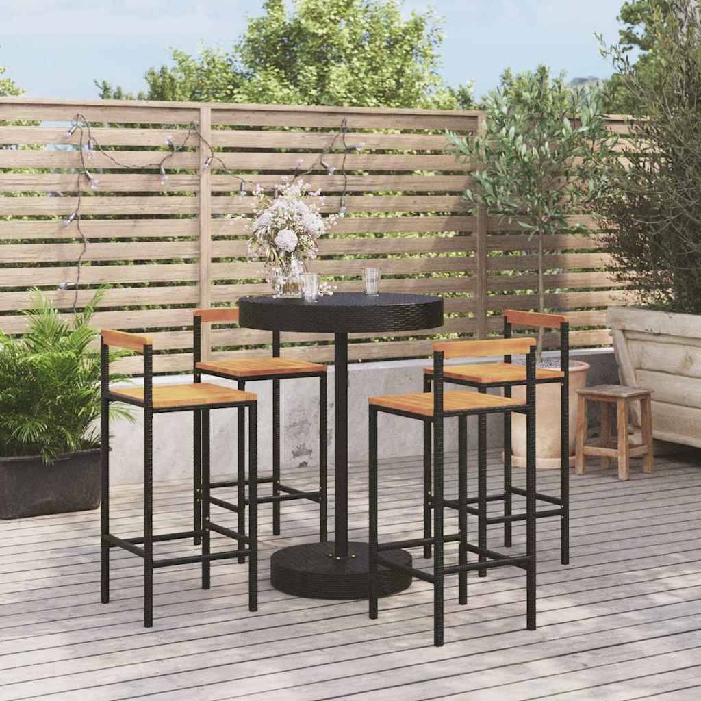 vidaXL 5 Piece Garden Bar Set Black Poly Rattan&Solid Wood Acacia