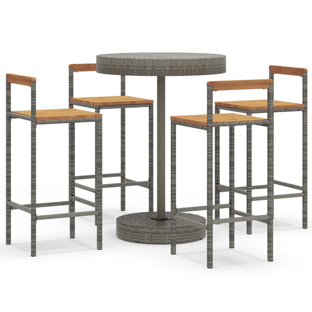 vidaXL 5 Piece Garden Bar Set Grey Poly Rattan&Solid Wood Acacia