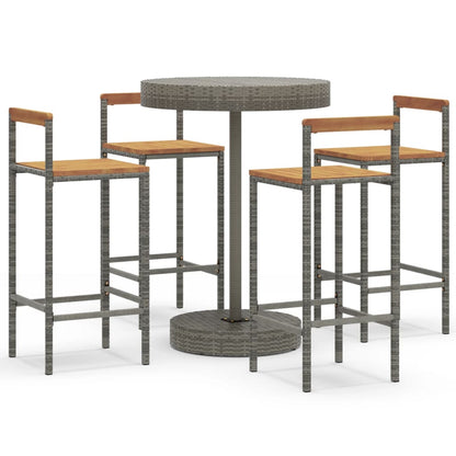 vidaXL 5 Piece Garden Bar Set Grey Poly Rattan&Solid Wood Acacia