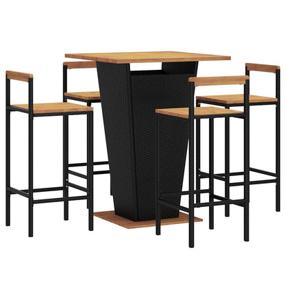 vidaXL 5 Piece Garden Bar Set Black Poly Rattan&Solid Wood Acacia