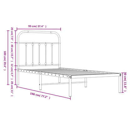 vidaXL Metal Bed Frame without Mattress with Headboard Black 90x190cm