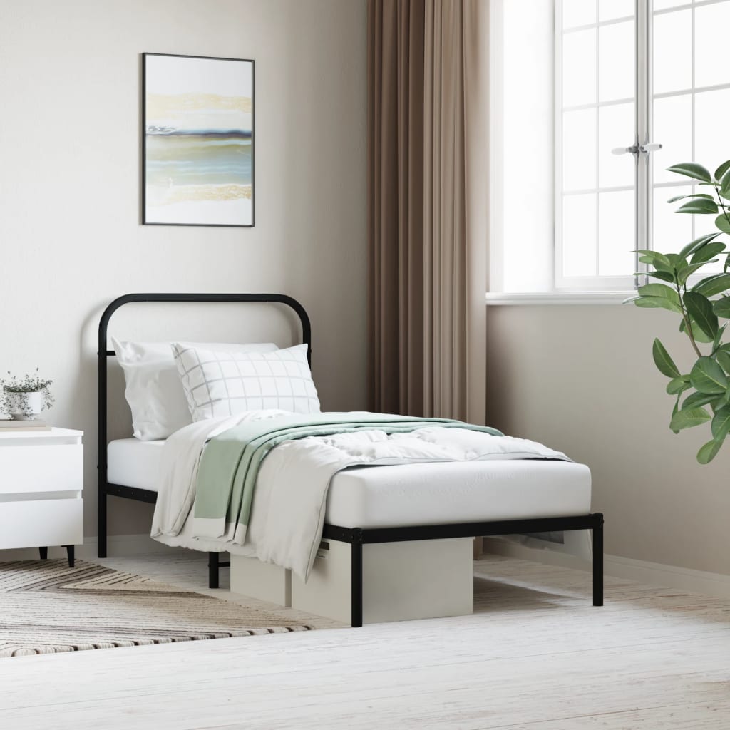 vidaXL Metal Bed Frame without Mattress with Headboard Black 90x190cm