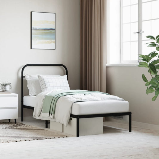 vidaXL Metal Bed Frame without Mattress with Headboard Black 90x190cm